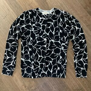 LOFT 100% Cotton Black and White Pattern Cardigan, Size S